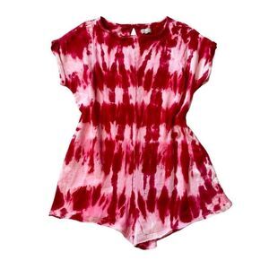 True Craft Tie Dye Cotton Romper Women’s Sm Oversized Red French Terry Loungewea